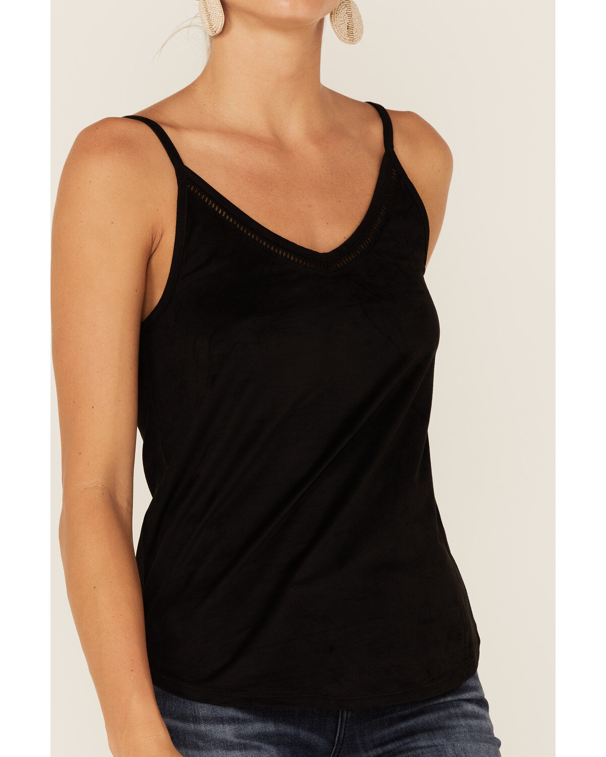 Image #3 - Shyanne Women's Faux Suede Latter Trim Cami, Black, hi-res
