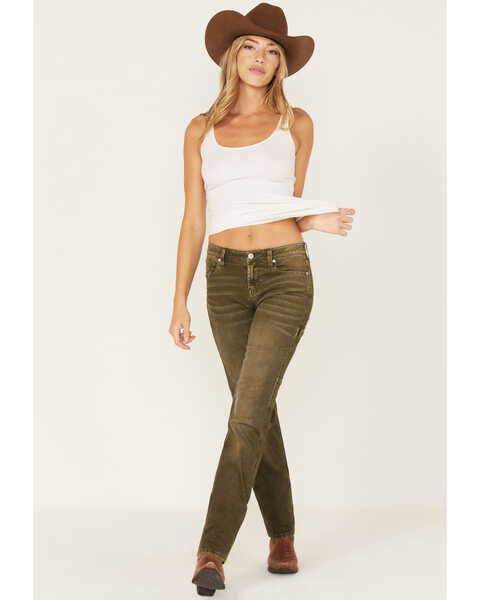 Image #1 - Cleo + Wolf Women's High Rise Cargo Straight Jeans, Olive, hi-res
