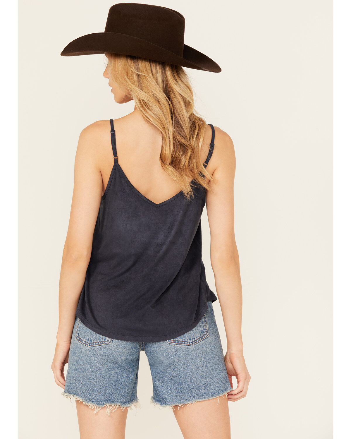 Image #4 - Shyanne Women's Crochet Trim Faux Suede Cami, Indigo, hi-res