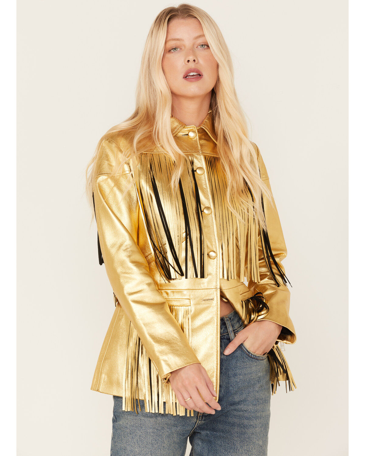 DANCASSAB Reina fringe-detail lambskin jacket - Yellow