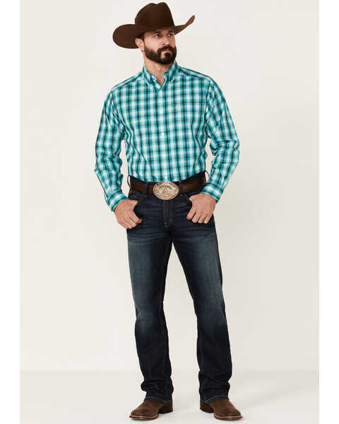 Ariat Men's WF Hank Plaid Long Sleeve Button-Down Western Shirt , Green, hi-res