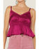 Shyanne Women's Fuchsia Satin Smocked Empire Cami, Fuchsia, hi-res
