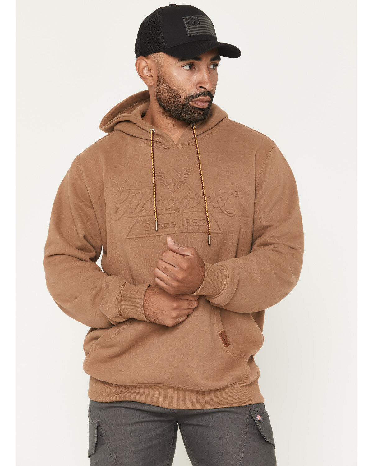 Image #1 - Thorogood Men's Solid Embossed Logo Hooded Sweatshirt, Khaki, hi-res