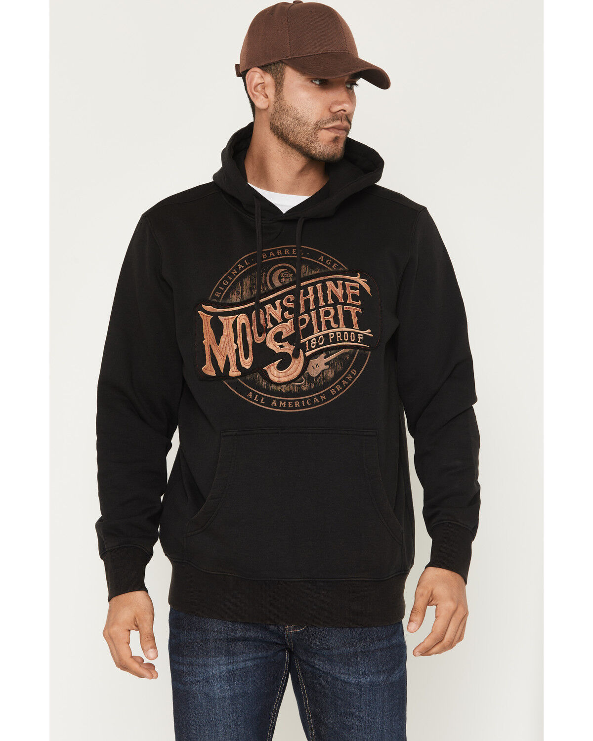 Image #1 - Moonshine Spirit Men's Whiskey Barrel Logo Hooded Sweatshirt, Charcoal, hi-res