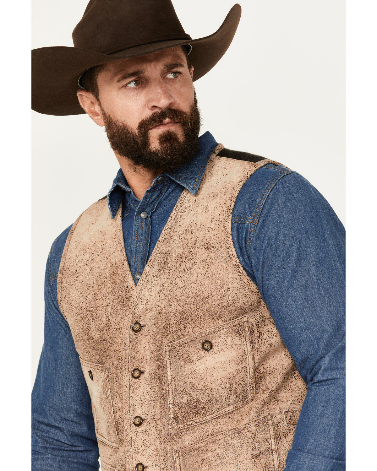 Image #2 - Cody James Men's White Buffalo Suede Vest, Tan, hi-res
