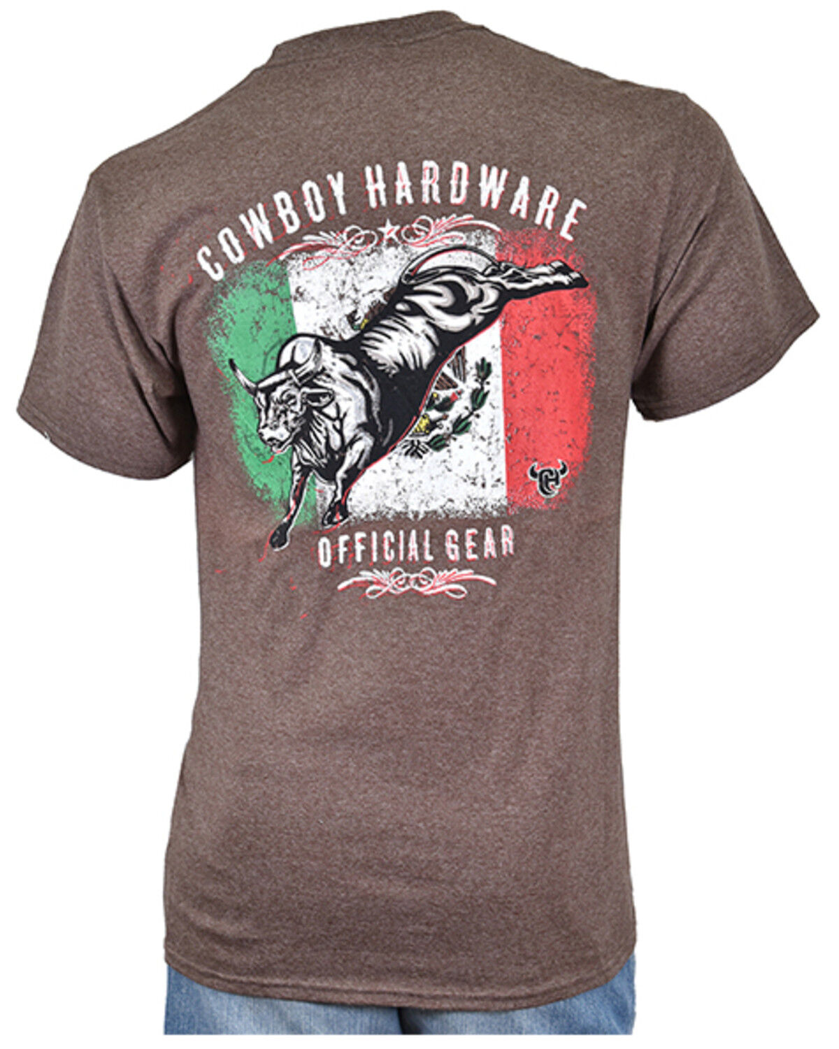 Image #1 - Cowboy Hardware Men's 8 Seconds Flag Short Sleeve Graphic T-Shirt, Dark Brown, hi-res