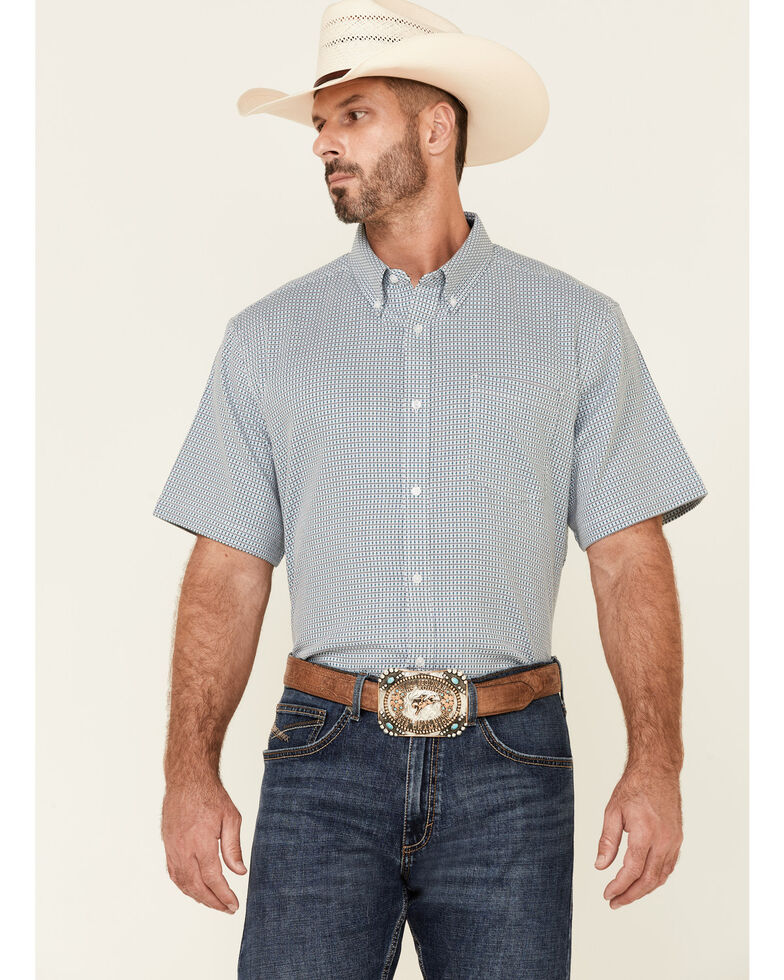 Cody James Core Men's Clovis Dobby Geo Print Long Sleeve Button-Down Western Shirt , Blue, hi-res