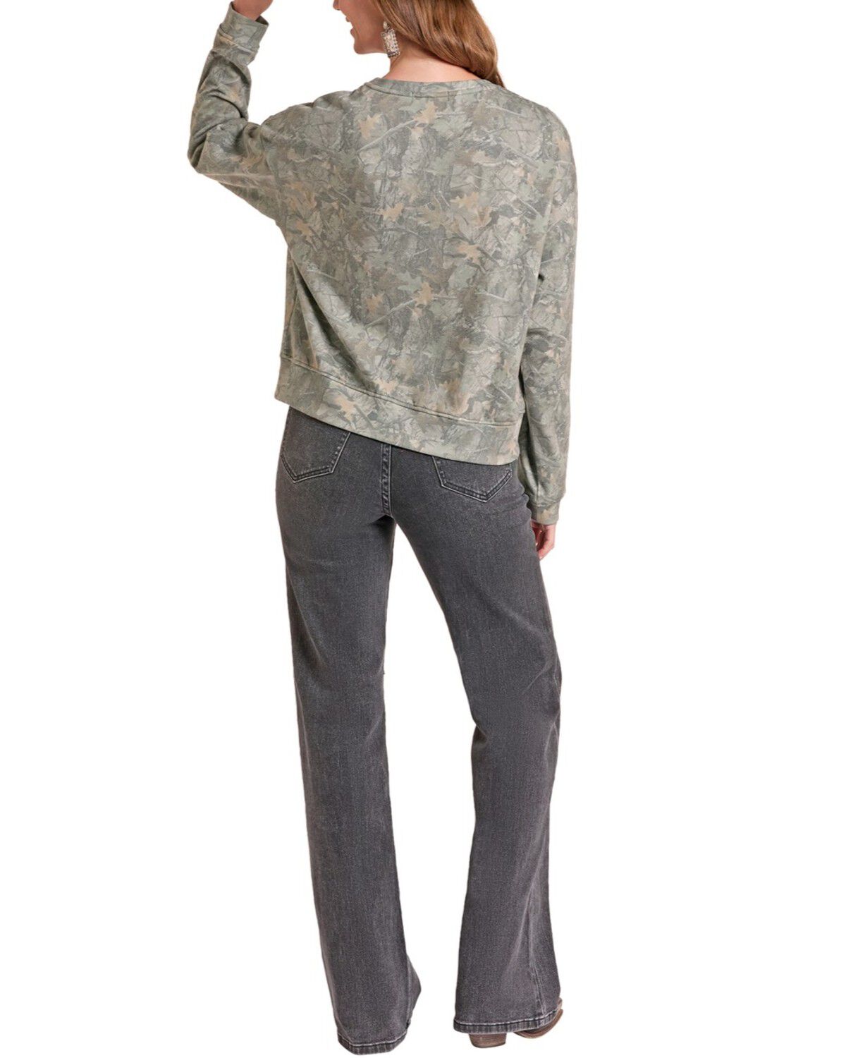 Image #2 - Panhandle Women's Camo Print Long Sleeve Crew Neck Sweatshirt, Green, hi-res