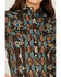 Panhandle Women's Southwestern Print Long Sleeve Snap Western Shirt, Brown, hi-res