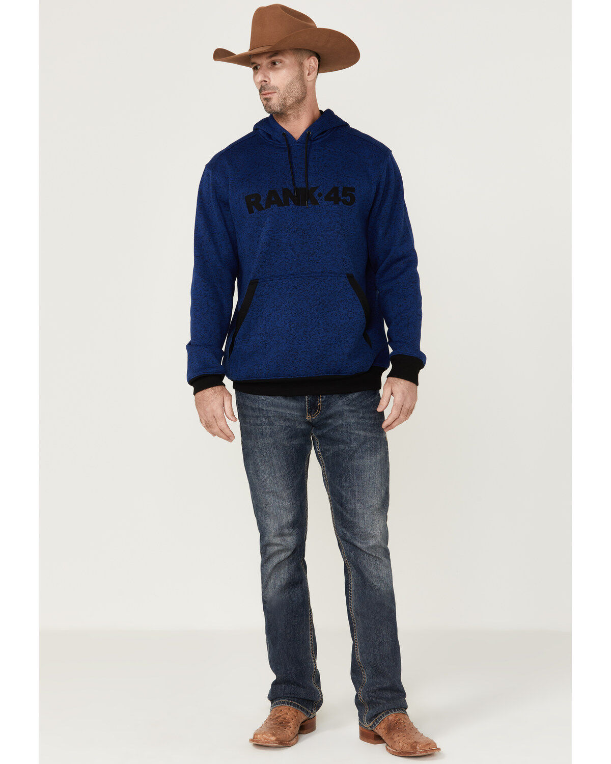 Image #3 - RANK 45® Men's Ranhan Logo Hooded Sweatshirt, Blue, hi-res