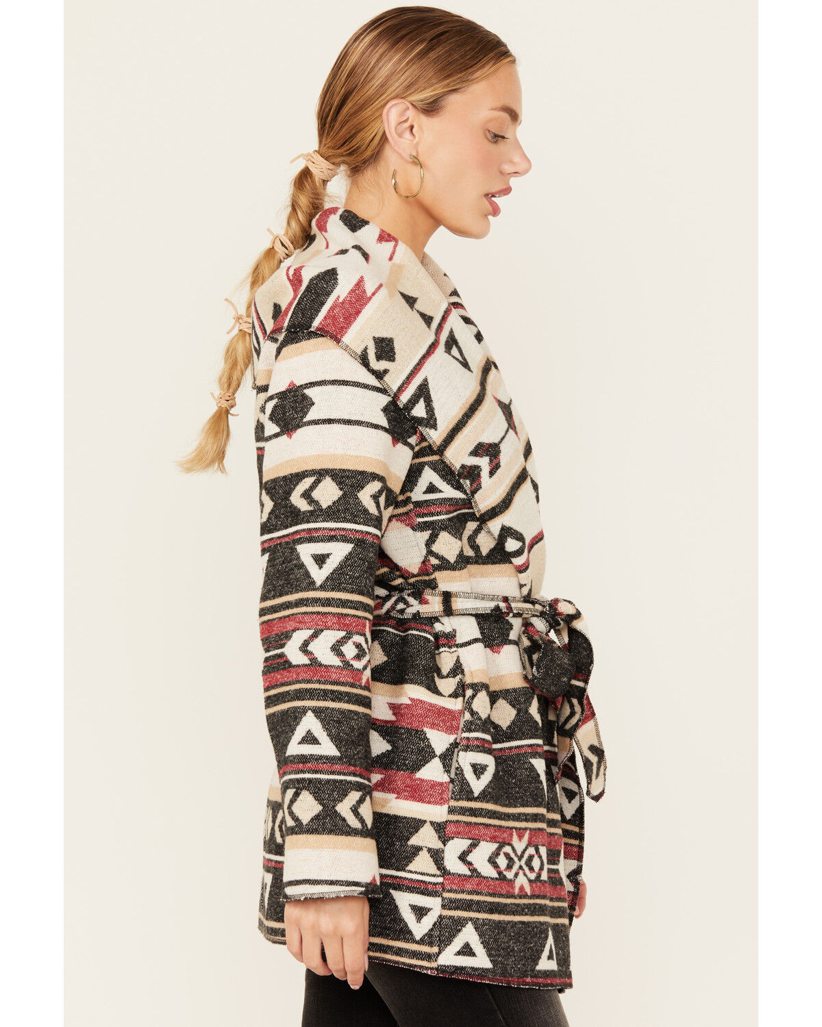 Image #2 - Cripple Creek Women's Southwestern Wrap Hooded Cardigan, Black, hi-res
