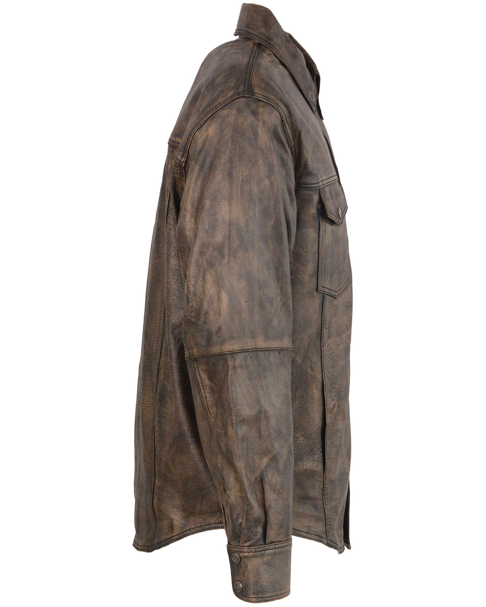Image #2 - Milwaukee Leather Men's Distressed Light Leather Snap Front Shirt - 3X, Black/tan, hi-res