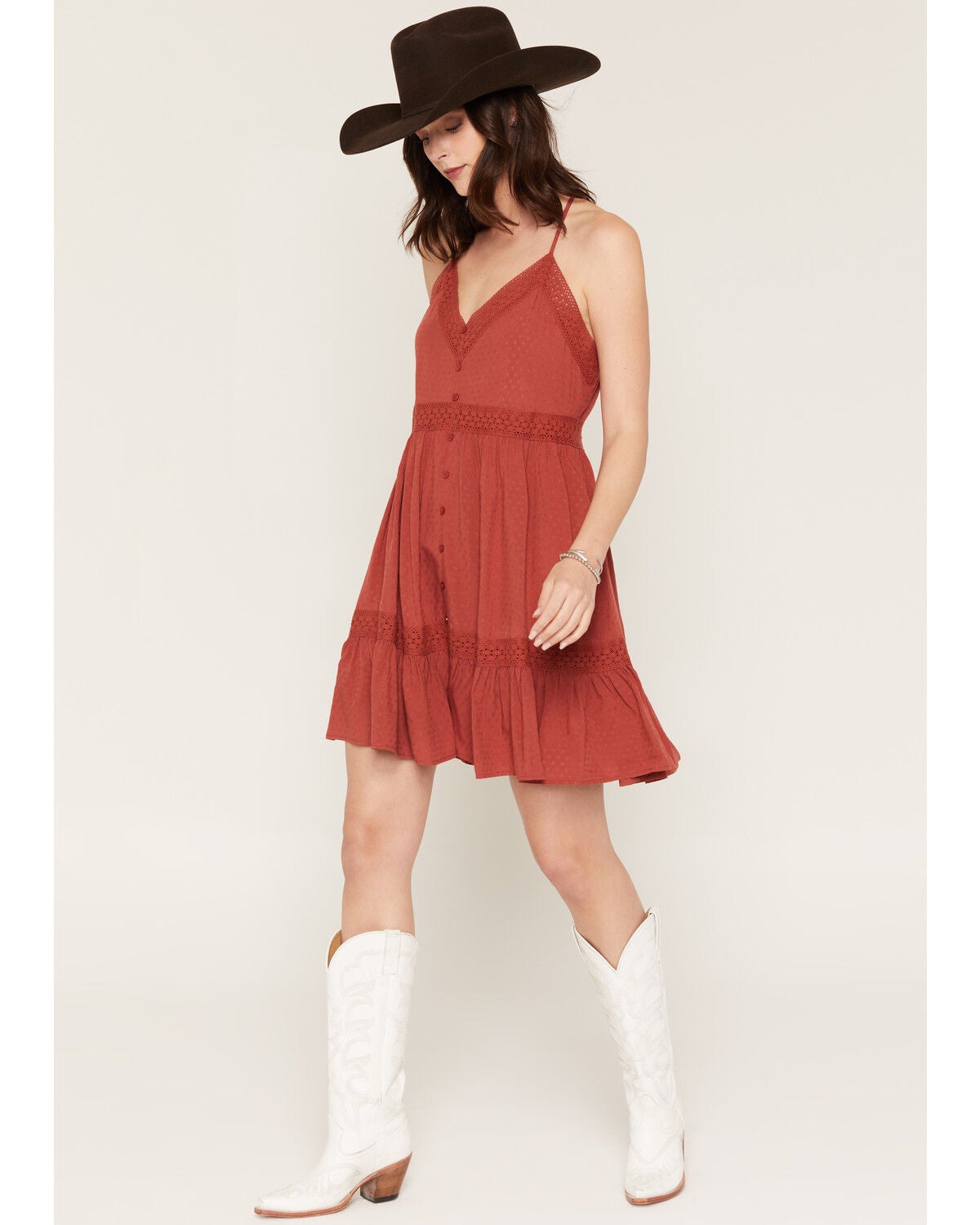 Image #2 - Shyanne Women's Racerback Lace Trim Mini Dress, Chilli, hi-res