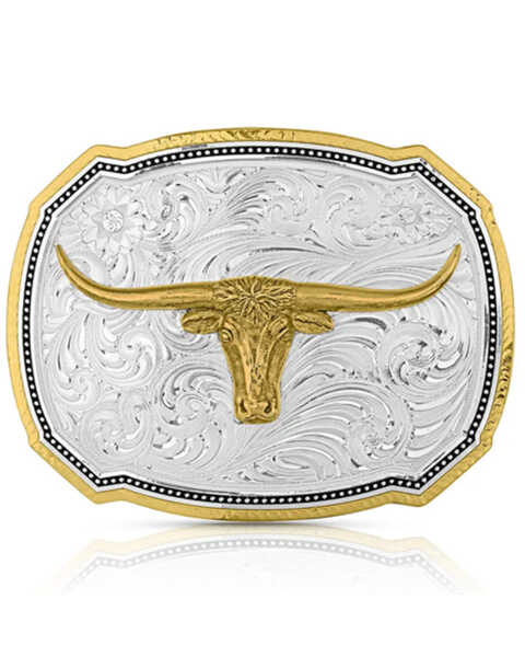 Montana Silversmiths Women's Right Cut Of The Rope Longhorn Steer Belt Buckle, Silver, hi-res