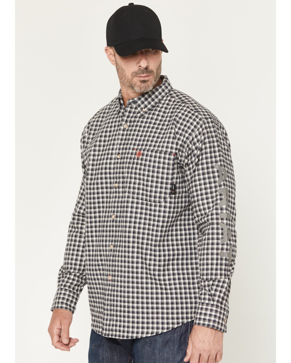 Image #2 - Ariat Men's FR Koufax Logo Long Sleeve Button-Down Work Shirt, Black/white, hi-res