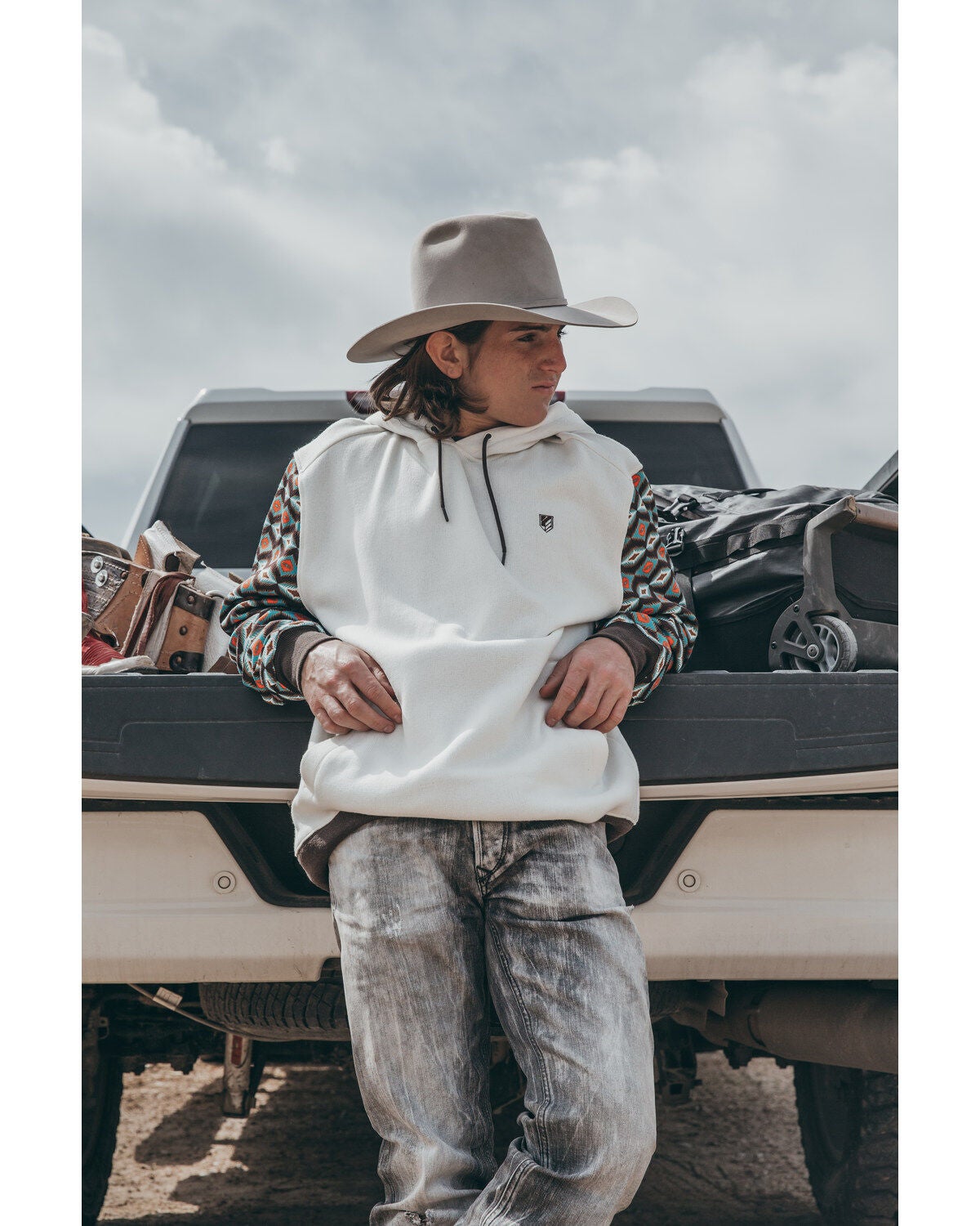 Image #1 - RANK 45 Men's Rustler Southwestern Color-Block Sleeve Hooded Sweatshirt , , hi-res