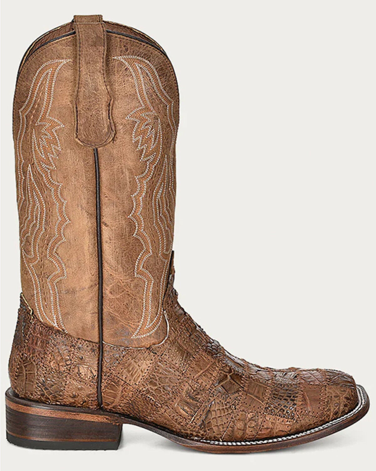 Image #2 - Circle G Men's Orix Caiman Patchwork Western Boots - Broad Square Toe, Tan, hi-res