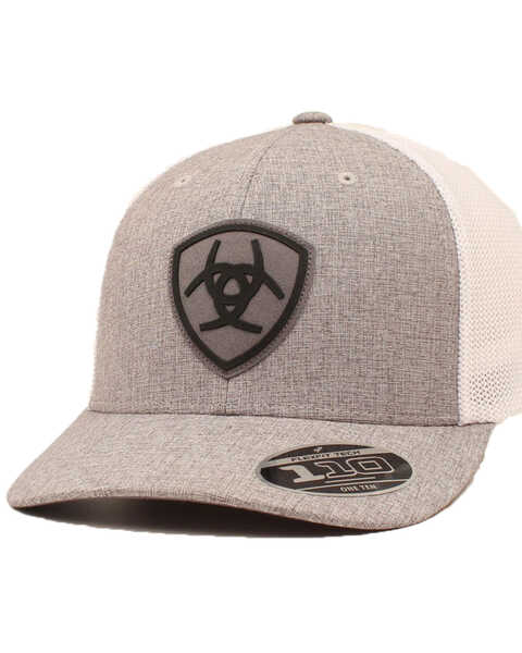 Ariat Men's Gray Center Logo Patch Flex Fit Mesh Cap , Grey, hi-res
