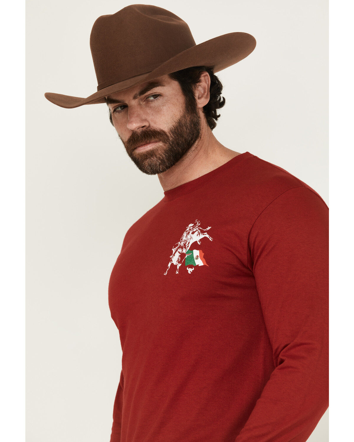 Image #3 - Cowboy Hardware Men's Boot Barn Exclusive Mexico Flag Bulk Long Sleeve Graphic T-Shirt, Burgundy, hi-res