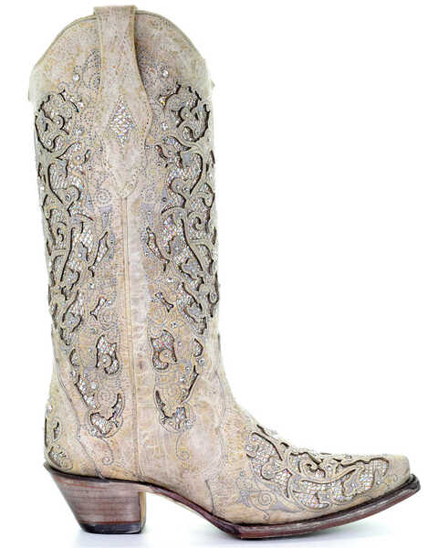 Corral Women's White Glitter Inlay Western Boots, White