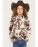 Image #1 - Shyanne Girls' Naomi Cow Print Long Sleeve Tie Western Shirt, Brown, hi-res