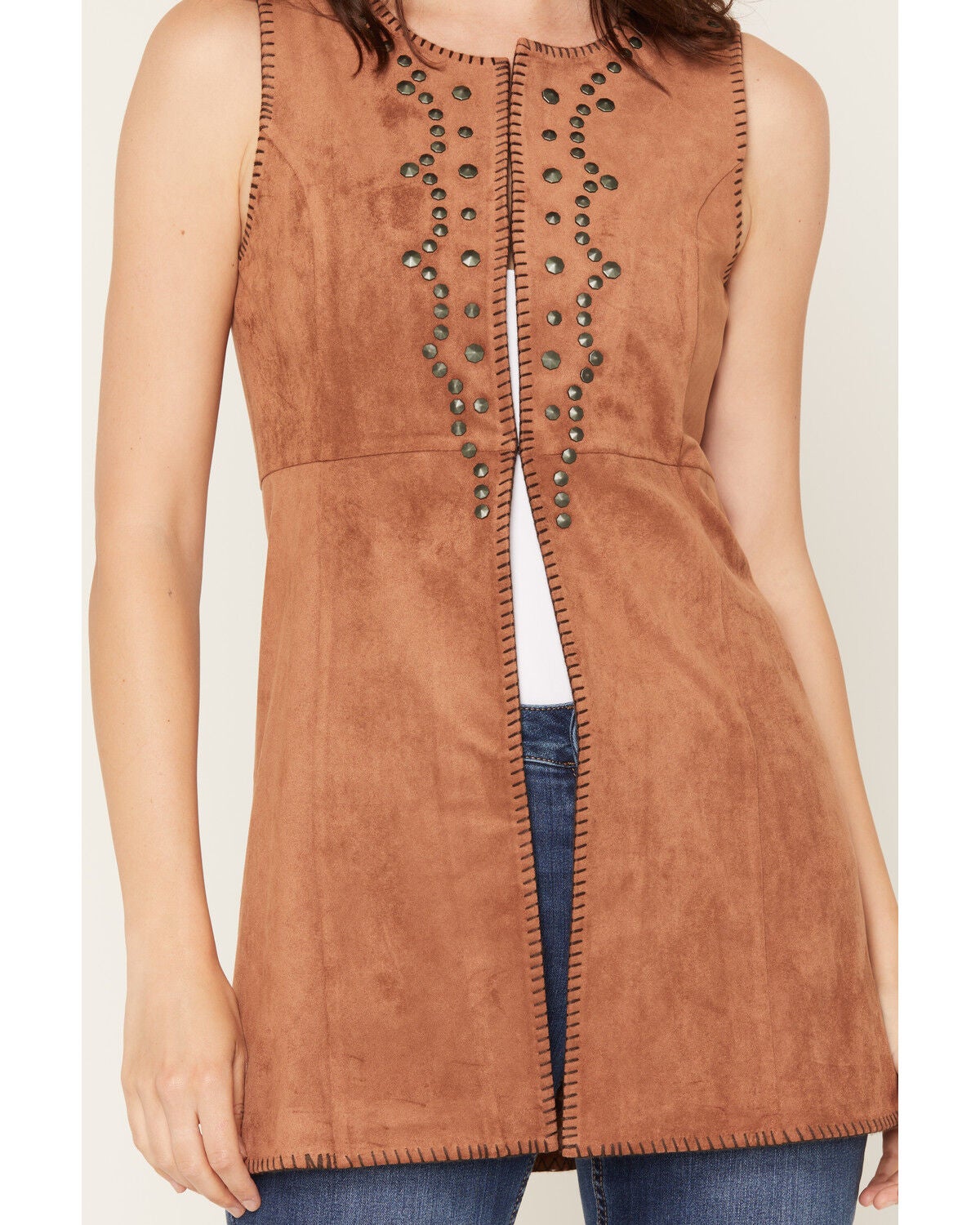 Image #3 - Shyanne Women's Hollis Faux Suede Concho Studded Vest, Bark, hi-res