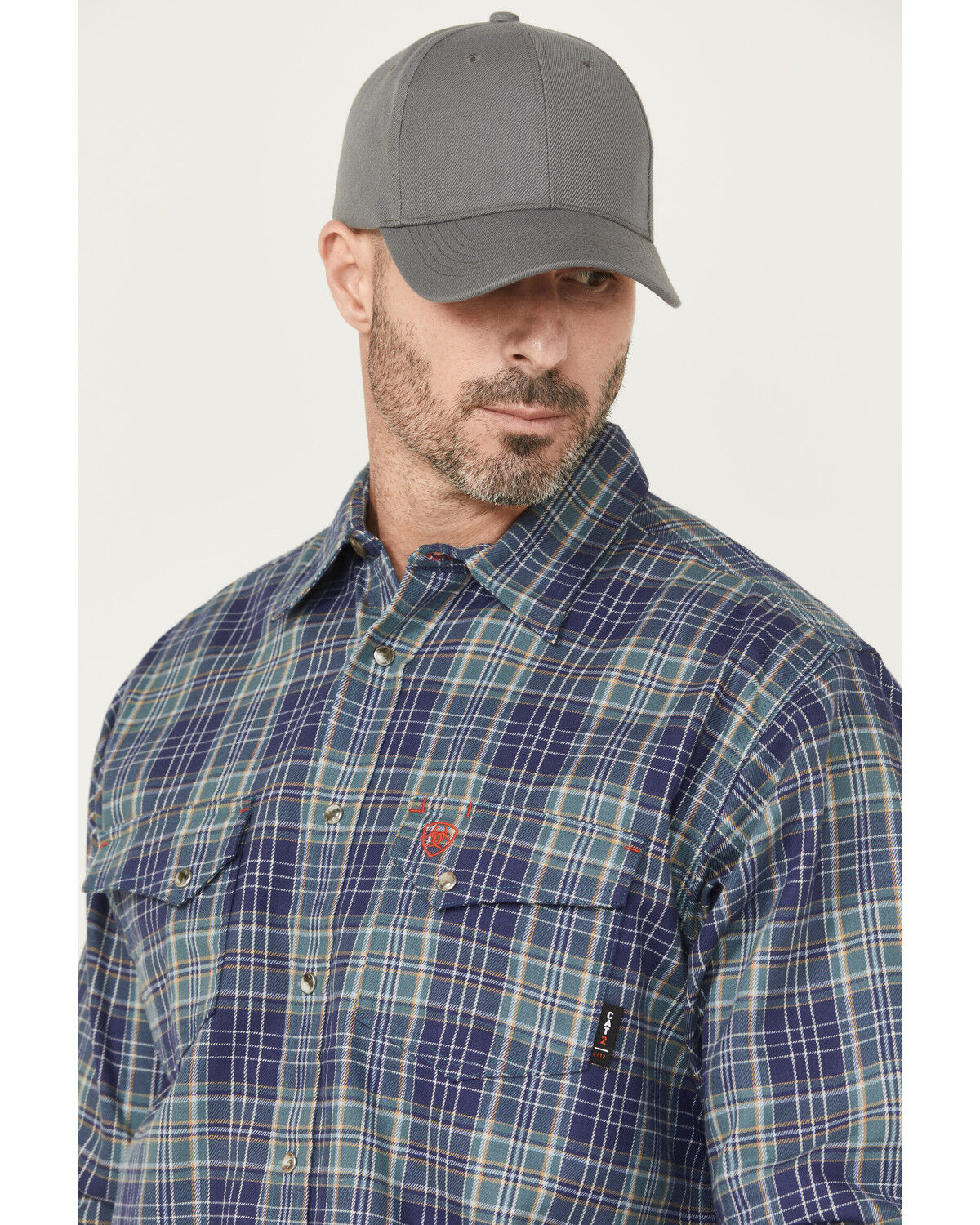 Image #2 - Ariat Men's FR Orson Plaid Print Long Sleeve Button-Down Work Shirt, Blue, hi-res