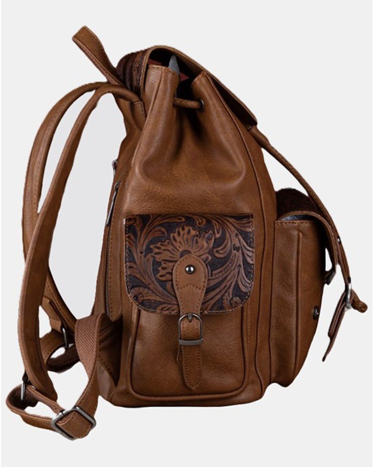 Image #3 - Wrangler Women's Vintage Floral Tooled Backpack, Brown, hi-res
