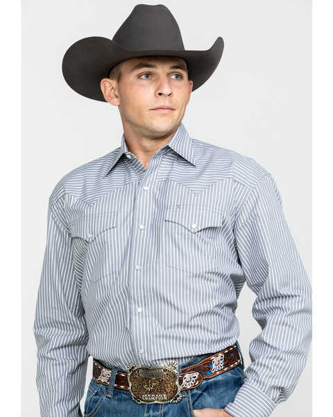 Stetson Men's Striped Long Sleeve Snap Western Shirt, Grey, hi-res