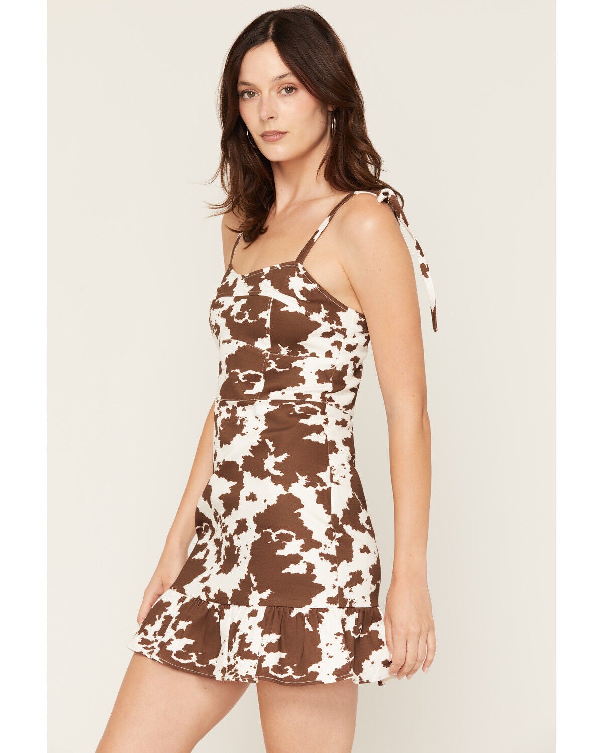 brown cow print mini dress Women's Bona Sleeveless Ruffle Style Relaxed fit size_broken_ca Articles of Style | Size:xL