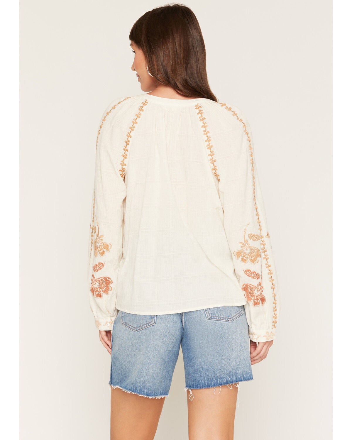 Image #4 - Lovestitch Women's Long Sleeve Embroidered Peasant Top, Natural, hi-res