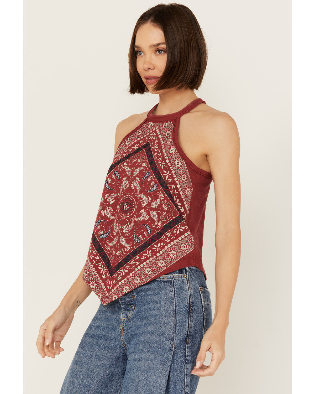 Image #2 - Shyanne Women's Bandana Print Halter Graphic Tank, Brick Red, hi-res