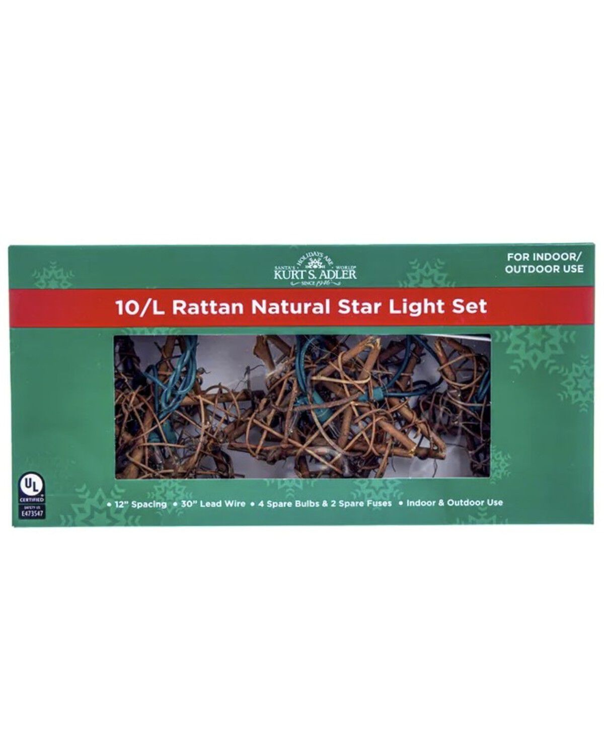 Image #5 - Kurt Adler 9' UL 10L Rattan Natural Star Light Set, Multi, hi-res