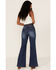 Flying Tomato Women's Seam Front Flare Jeans, Blue, hi-res