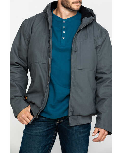 Image #4 - Hawx Men's Shadow Grey Canvas Quilted Bi-Swing Hooded Zip Front Work Jacket , , hi-res