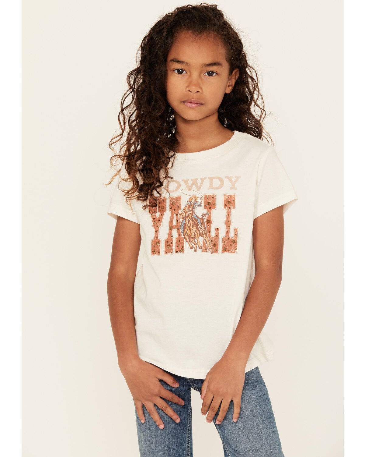 Shyanne Girls' Howdy Y'all Short Sleeve Graphic Tee, Off White, hi-res
