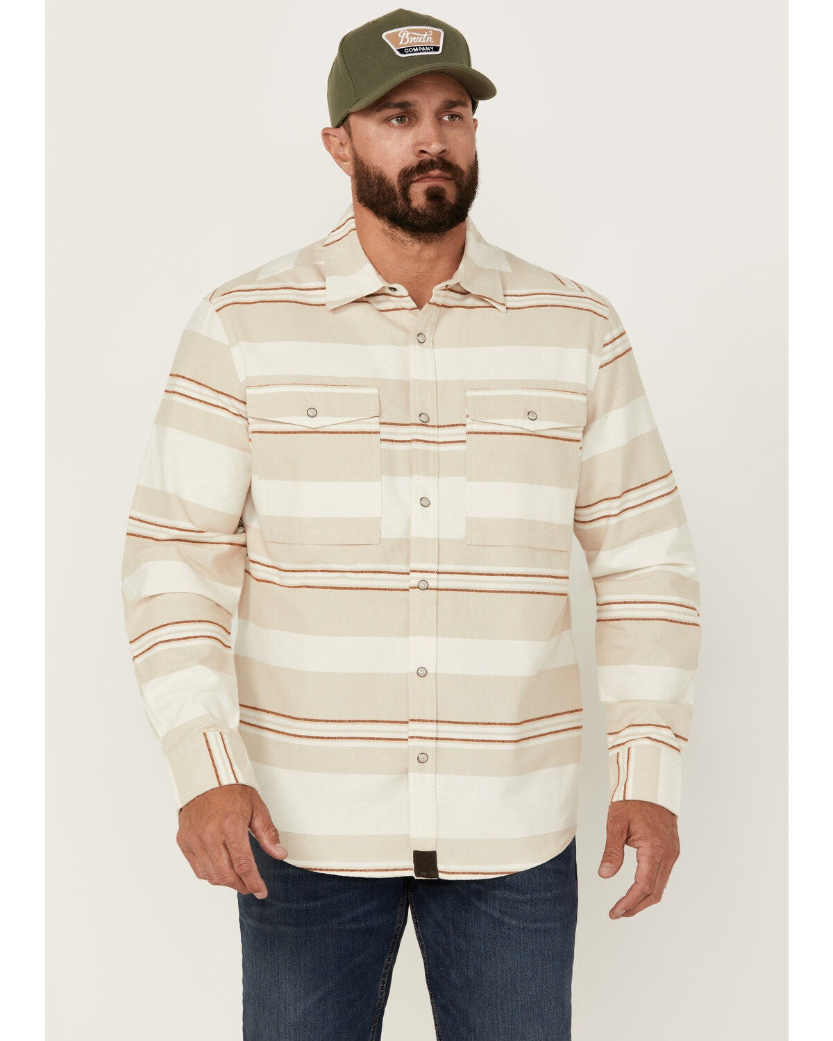 Dakota Grizzly Men's Shane Striped Long Sleeve Snap Western Shirt, Sand, hi-res