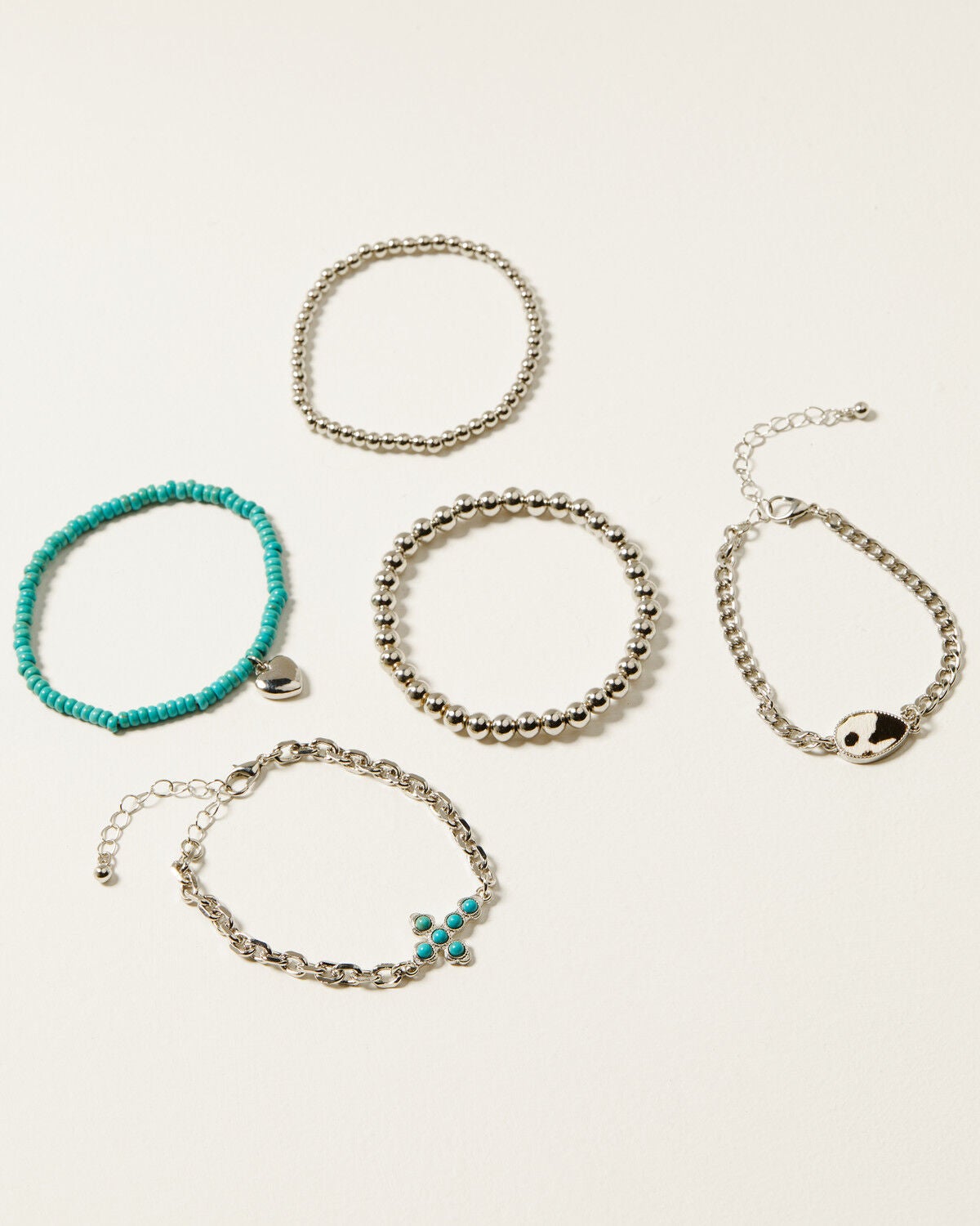 Shyanne Women's Cowhide Teardrop Bracelet Set - 5 Piece, Silver, hi-res