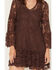 Image #3 - Scully Women's Lace Crochet Long Bell Sleeve Mini Dress, Chocolate, hi-res