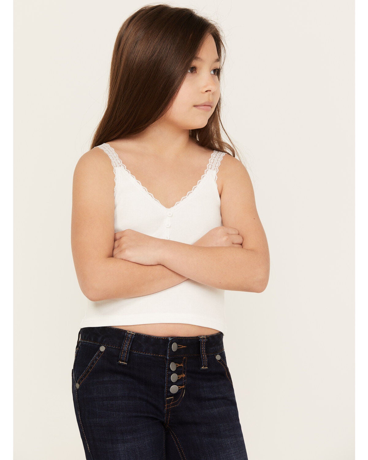 Molly Bracken Girls' Solid Tank Top, White, hi-res