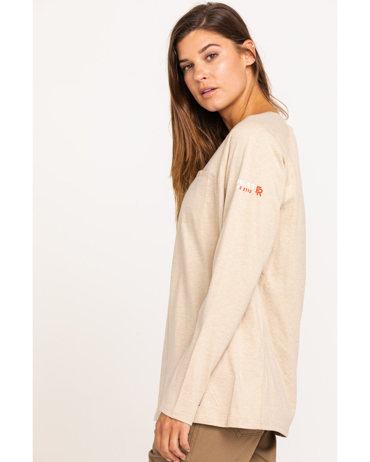Image #3 - Ariat Women's FR Air Crew Long Sleeve Work Tee, Tan/brown, hi-res