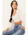 Image #1 - Shyanne Women's Embroidered Mesh Dot Poet Sleeve Crop Top, Sand, hi-res