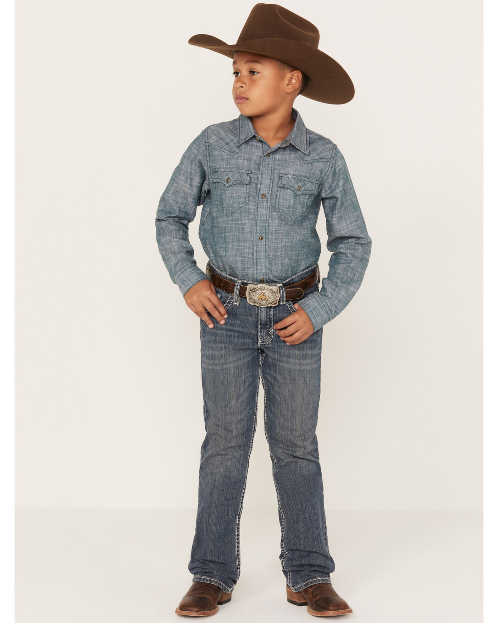 Image #1 - Cody James Boys' Stone Cold Wash Slim Boot Stretch Jeans, Dark Medium Wash, hi-res