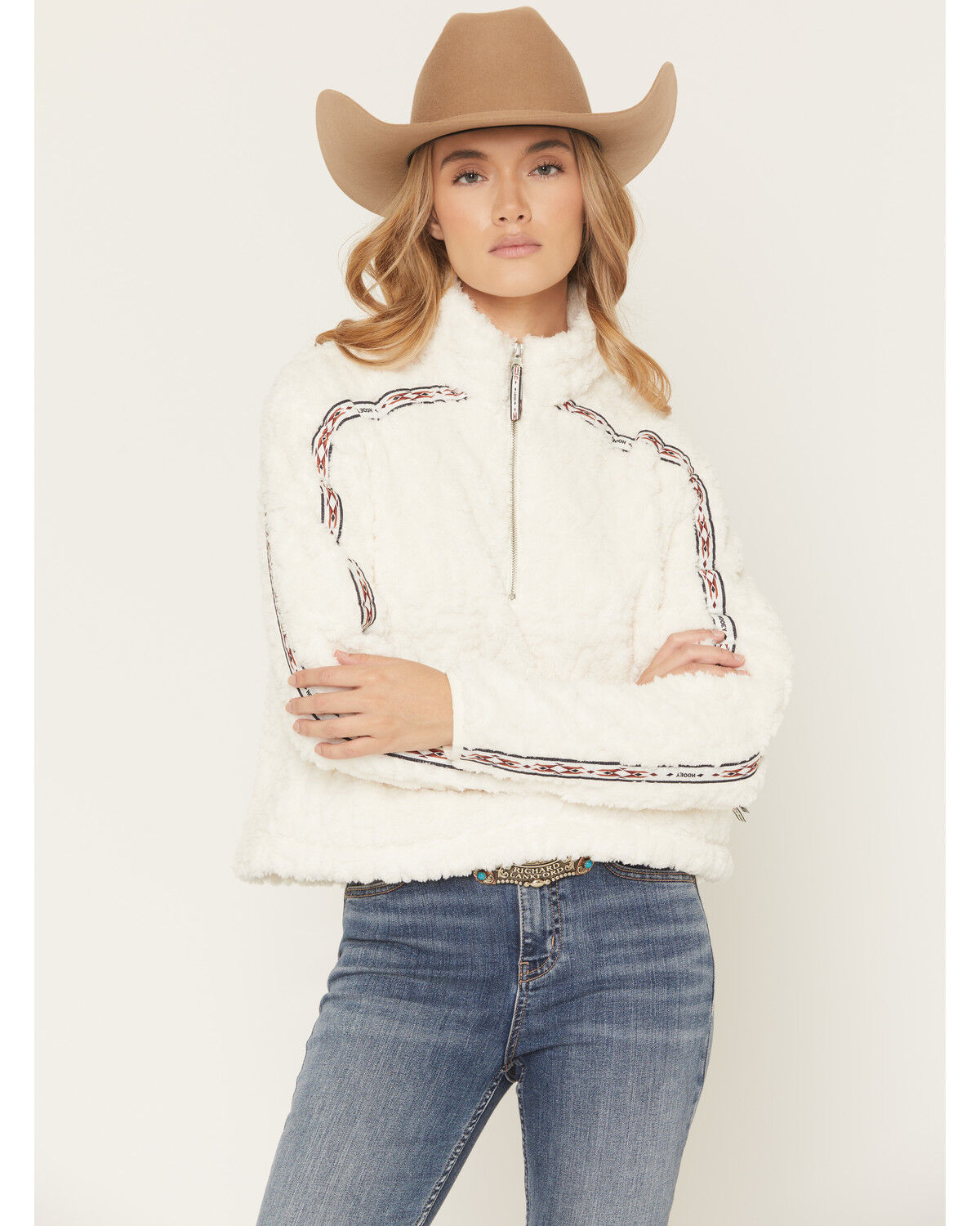 Image #1 - Hooey Women's Fleece 1/2 Zip Pullover, White, hi-res