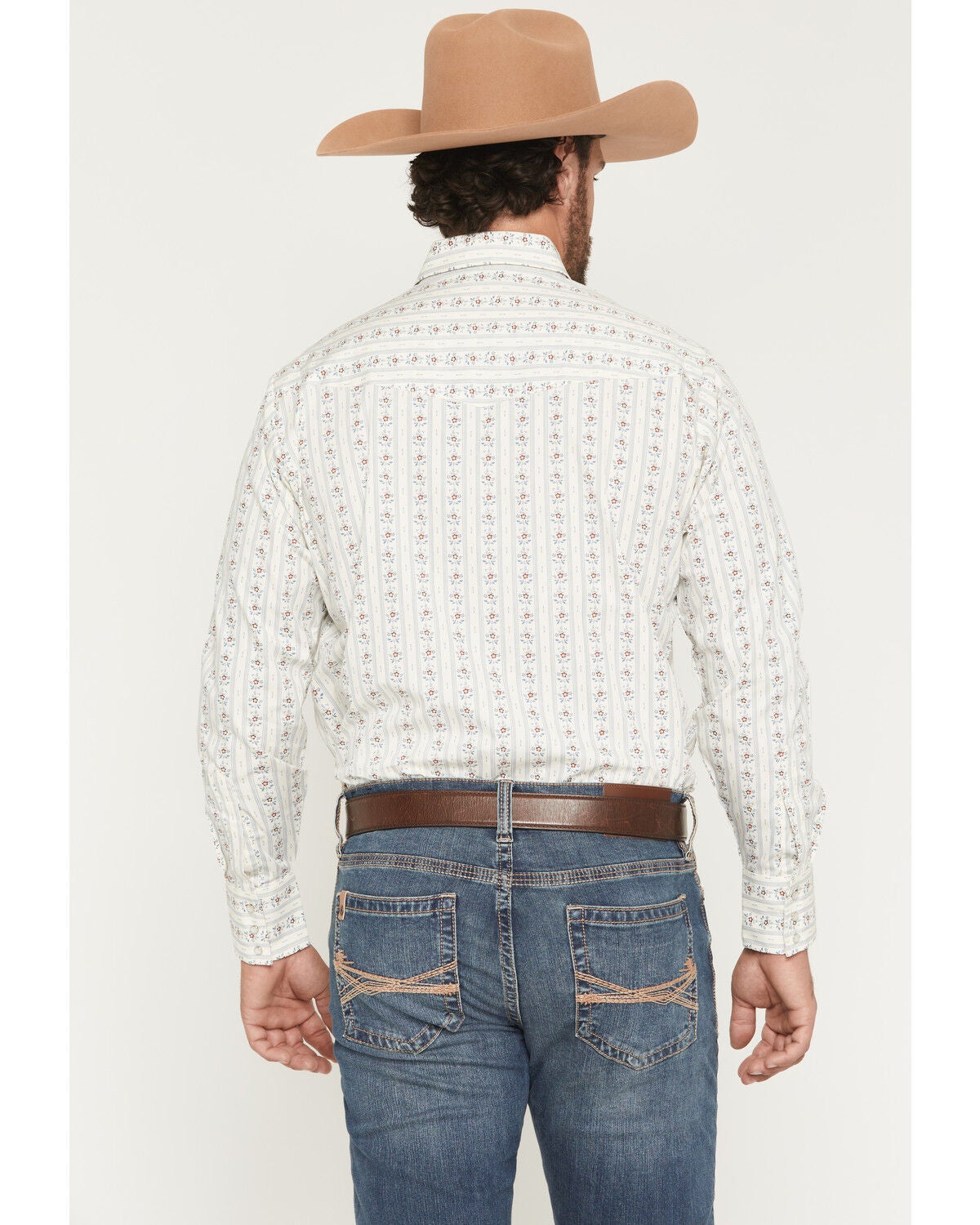 Image #4 - Ely Walker Men's Wallpaper Floral Stripe Print Long Sleeve Snap Western Shirt, Cream, hi-res