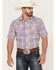 Image #1 - Roper Men's Red White & Blue Large Plaid Short Sleeve Pearl Snap Western Shirt , Red, hi-res