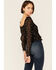 En Creme Women's Long Sleeve Foil Ruffle Blouse, Black, hi-res
