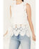 En Creme Women's Medallion Crochet High Low Tank, White, hi-res
