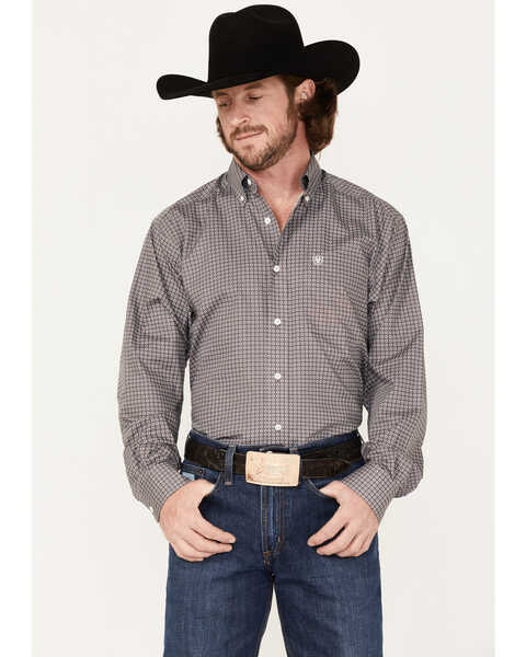 Ariat Men's Wrinkle Free Shea Geo Print Button-Down Western Shirt , Dark Grey, hi-res