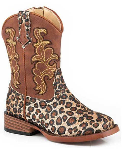 Roper Toddler Girls' Glitter Wild Cat Western Boots - Square Toe, Brown, hi-res